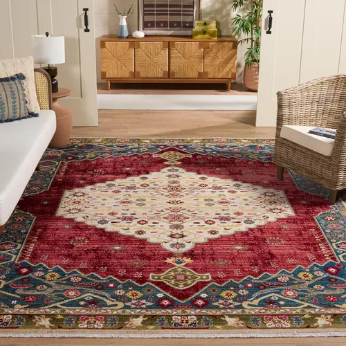 Miniatura 8 de SAFAVIEH Kashan Collection - Alfombra de pasillo, 2 pies 6 pulgadas x 8 pies, azul y rojo, diseño oriental tradicional, no desprende pelusa