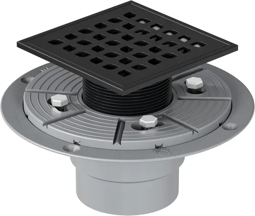Neodrain Desagüe de ducha cuadrado, rejilla de acero inoxidable 304 negro de 4 pulgadas y cuerpo de drenaje de PVC, rejilla con kit que incluye