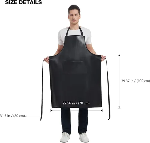 Miniatura 2 de Delantal impermeable, delantal de trabajo resistente, delantal de cuero artificial, ideal para chef, carnicero, peluquero, limpieza Negro