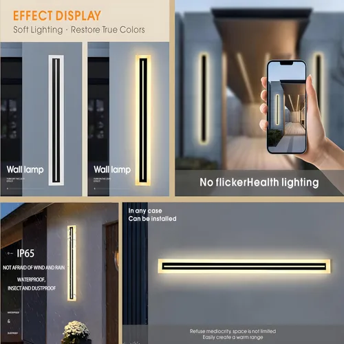 Miniatura 3 de Paquete de 2 lámparas de pared LED modernas para exteriores, 31.5 pulgadas, impermeable, IP65, blanco cálido, 110 V, lámpara de montaje en pared