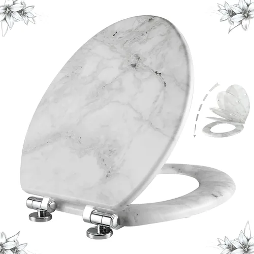 Miniatura 10 de Angel Shield - Asiento para inodoro de mármol con madera moldeada duradera con cierre silencioso, fácil de limpiar, bisagras de liberación rápida