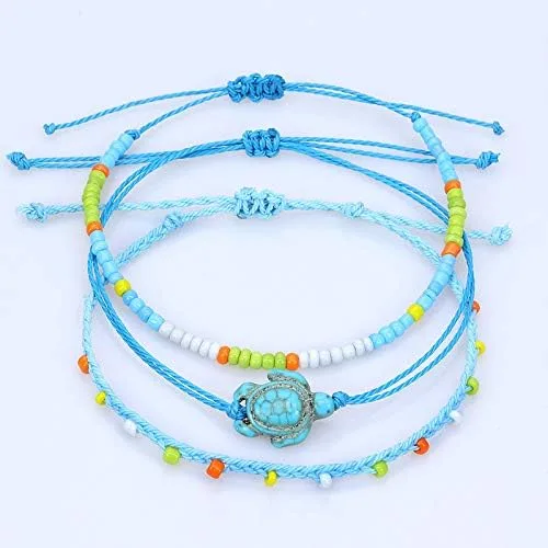 Miniatura 7 de Softones Tobilleras de cuerda boho para mujer, impermeables, ajustables, trenzadas, para mujer, tortuga, onda, cuentas, infinito, estrella de mar
