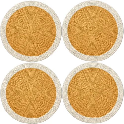 Miniatura 36 de Encasa XO Juego de 6 manteles individuales de comedor, manteles individuales de algodón, 13 pulgadas de diámetro, color beige, cargadores hechos a