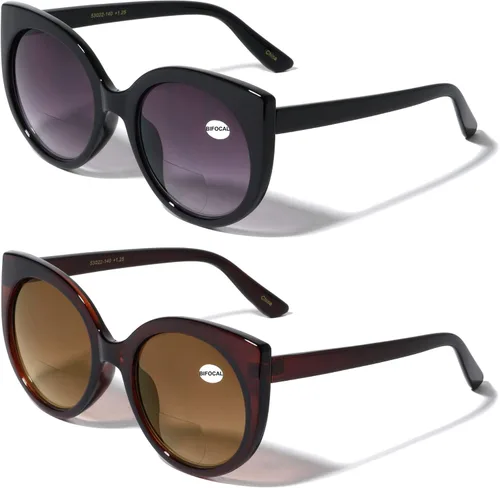 2 pares de lentes de sol bifocales de lectura de gran tamaño para mujer, lentes de lectura degradadas, lentes tintadas vintage, redondas, ojo de gato