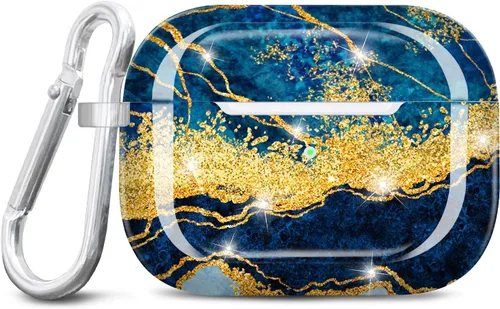 Miniatura 14 de Funda para Airpods Pro de 2ª generación, diseño de mármol con purpurina dorada, piel protectora de TPU para mujeres y niñas con llavero compatible