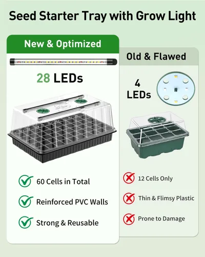 Miniatura 3 de Pawfly Paquete de 2 kits de iniciación de semillas, 120 celdas, bandejas de inicio de semillas con barras de luz de cultivo ajustables y cúpulas