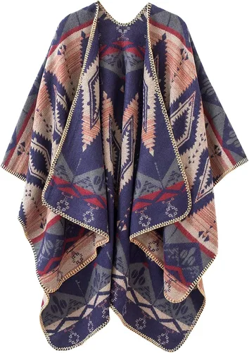 Miniatura 8 de KirGiabo Suéter a Cuadros para Mujer Poncho Capa Abrigo Frente Abierto Manta Chales y Envolturas
