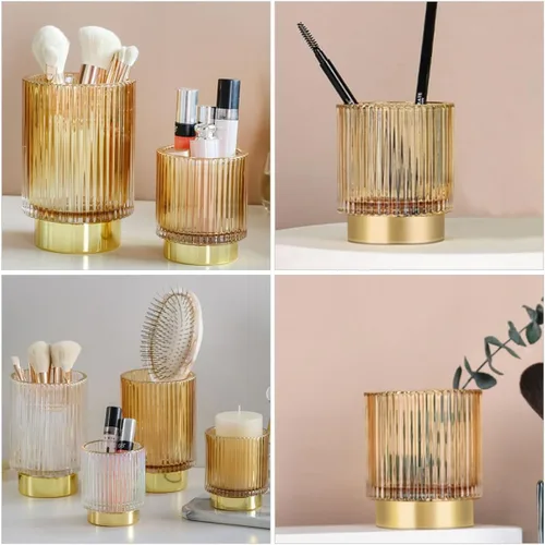 Miniatura 4 de Thickened Amber Glass Makeup Brush Holder Large Pen and Cosmetic Organizer for Vanity Desktop Storage