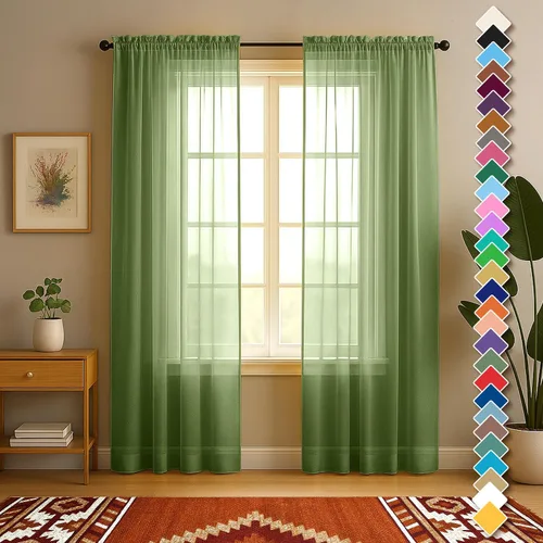 Miniatura 12 de YHSF Cortinas traslúcidas – Juego de 2 paneles para decoración del hogar – Elegantes cortinas de gasa sólida con bolsillo para barra