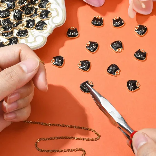Miniatura 3 de KitBeads 20 dijes esmaltados de gato negro mini cabeza de animal gatito mascota encanto para hacer joyas, pulseras collar a granel