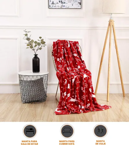 Miniatura 3 de Elegant Comfort Manta de Forro Polar de Terciopelo de Lujo Súper Suave con Estampados Navideños - Decoración del Hogar con Temática Navideña, Mantas
