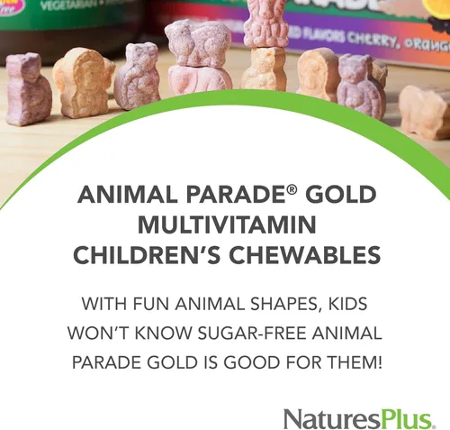 Miniatura 3 de NaturesPlus Animal Parade Gold Multivitamínico para niños, cereza, 120 tabletas masticables en forma de animal, paquete de 2, vegetarianos, sin