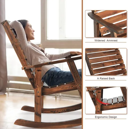 Miniatura 5 de Garturects Juego de 2 mecedoras para exteriores, mecedoras de madera para patio, muebles rústicos para porche, patio, porche, balcón y jardín