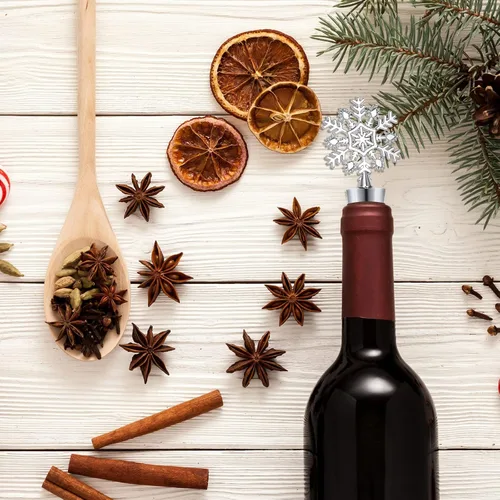 Miniatura 5 de Whaline Tapón de vino de copo de nieve de 4 piezas, tapón decorativo de Navidad, tapón de botella de metal para bebidas y cerveza para mantener