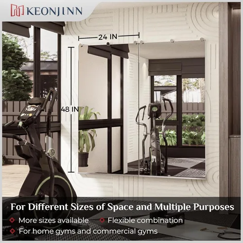 Miniatura 8 de Keonjinn Espejo de gimnasio en casa, 48 x 24 pulgadas x 2 piezas, espejo de ejercicio grande, espejos de cuerpo completo sin marco, vidrio templado