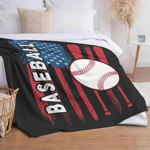 Miniatura 4 de Manta de béisbol para niños y niñas, manta de regalo de béisbol súper suave, manta deportiva de franela de forro polar, manta de béisbol con bandera