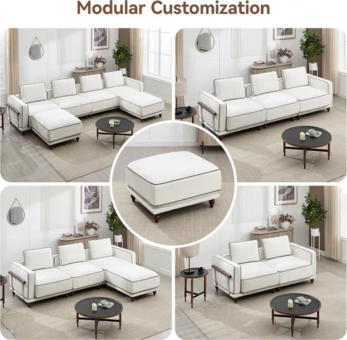 Miniatura 7 de Otomano cuadrado de 35'' para sofá seccional modular, otomanos tapizados y móviles con reposapiés para sala de estar, dormitorio, chenilla blanca