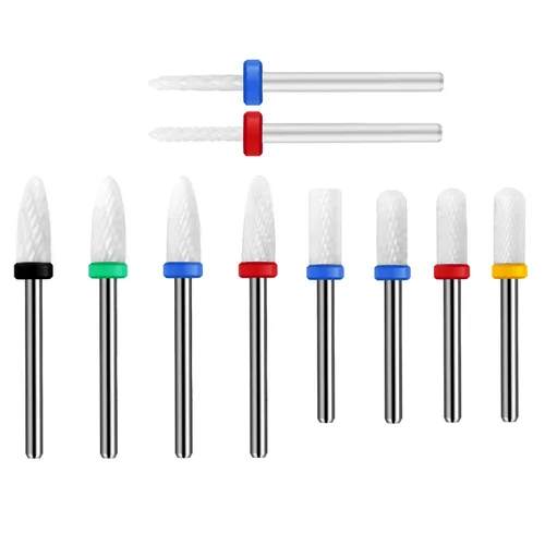 Miniatura 5 de Juego de 10 brocas de cerámica para uñas, 3/32 para uñas de gel acrílico, rebabas rotativas profesionales, manicura eléctrica, pedicura, lima