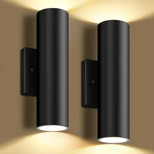 GoBright Luces de pared para exteriores, 12 W, 3000 K, luces LED integradas cilíndricas hacia arriba, 1200 lúmenes, aplique de pared exterior súper