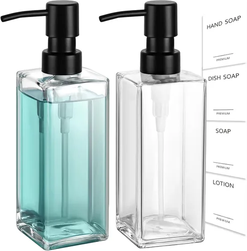 Dispensador de jabón de vidrio GMISUN con bomba de acero inoxidable, dispensador de jabón de manos transparente para baño, juego de dispensadores de