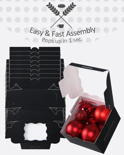 Miniatura 3 de qiqee Cajas de panadería negras con ventana de 4 x 4 x 2.5 pulgadas, 100 paquetes de mini cajas de galletas para macarrones, cajas de pastelería