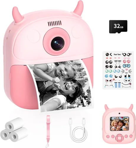 Miniatura 10 de Cámara de impresión instantánea para niños, regalo de cumpleaños para niños de 3 a 12 años, cámara digital selfie con video de 1080P y pantalla