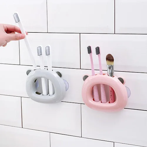 Miniatura 7 de Portacepillos de dientes Kawaii con cara de oso montado en la pared para baños, niños, adolescentes, niñas, dormitorio, colgante, ventosa, soporte