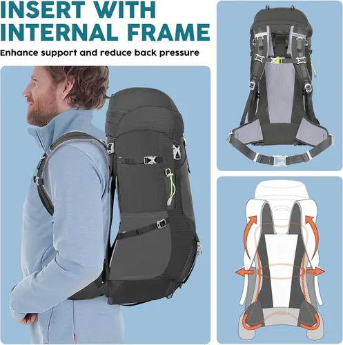 Miniatura 2 de N NEVO RHINO - Mochila de senderismo con marco interno 50, 60, 65, 70 y 80 L, mochila impermeable para escalar, camping, con cubierta de lluvia 07