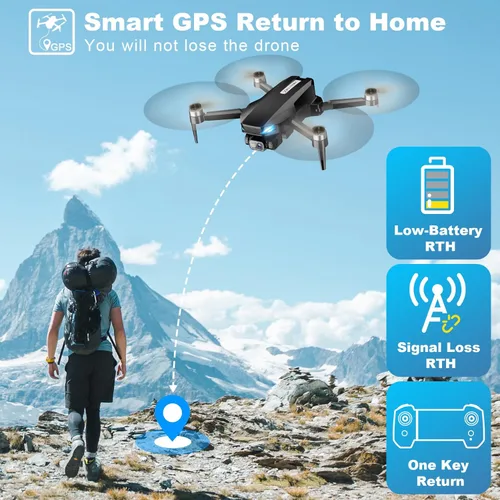 Miniatura 2 de Drone GPS con cámara para adultos, 2K HD FPV Drone con retorno automático, sígueme, vuelo circular, vuelo de punto de referencia, vuelo estable