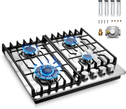 Miniatura 11 de Estufa de 2 quemadores de propano, Hibghse 30 cm de cocina de gas incorporada con estufa de gas NG/LPG convertible de acero inoxidable