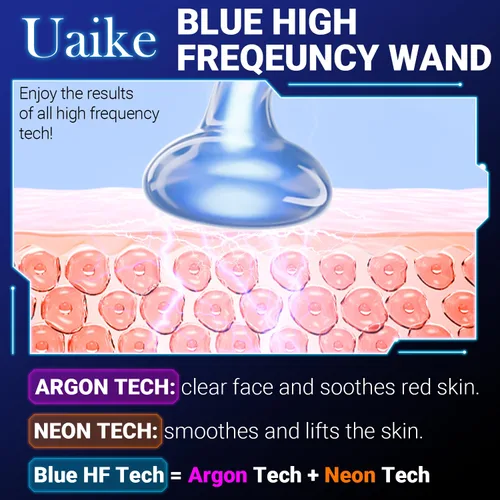 Miniatura 3 de Uaike - Varita facial de alta frecuencia, portátil, portátil, de mano, azul, de alta frecuencia, para el hogar, dispositivo de varita facial con 4