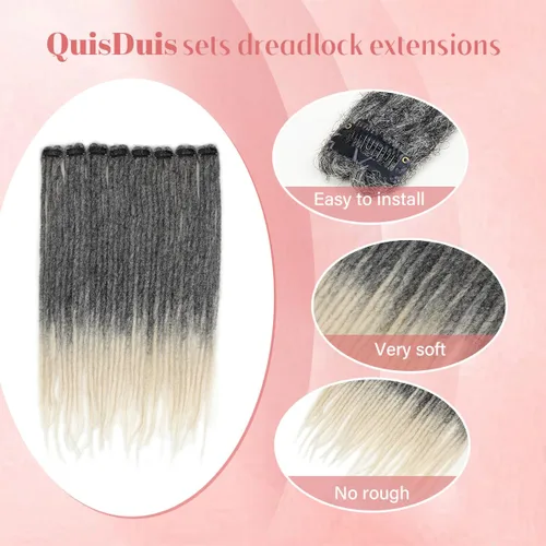 Miniatura 3 de Extensiones de cabello con clip de 16 pulgadas, extensiones de rastas sintéticas de color negro a bolnde de 16 pulgadas, 8 piezas de 32 hebras