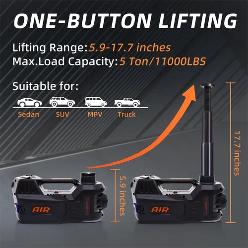 Miniatura 2 de STANDTALL Kit de gato eléctrico para coche de 5 toneladas y 12 V, elevador automático para automóvil con llave de impacto y bomba de inflado