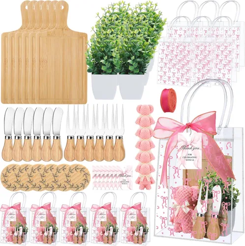 Miniatura 14 de Honeydak 49 Piezas Premios de Baby Shower para Jugadores de Juegos, 6 Juegos de Tabla de Quesos con Tenedor y Cuchillos, Posavasos, Toalla, Planta