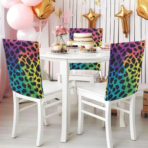 Miniatura 5 de Fashion Rainbow Leopard Print Decorative Office Chair Slipcover for Bedroom Soft Dining Room Chair Seat Cover cubre sillas para comedor Set of 6