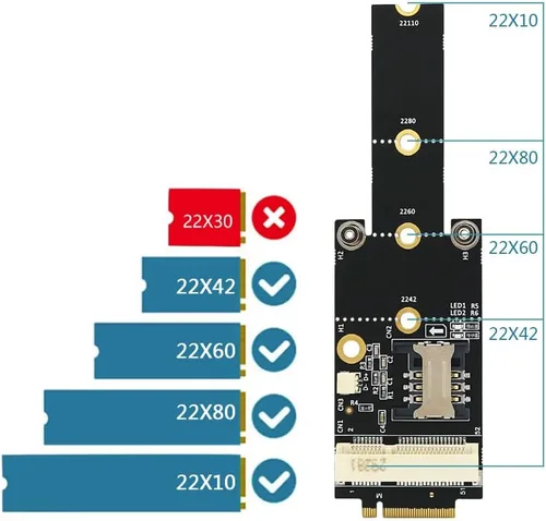 Miniatura 5 de HLT Mini PCI-E a M.2 (NGFF) Key M Adaptador con ranura para tarjeta SIM