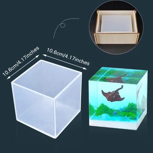 Miniatura 7 de Moldes de silicona transparente, molde de resina epoxi cuadrado grande y profundo, moldes de fundición de silicona con soporte de madera
