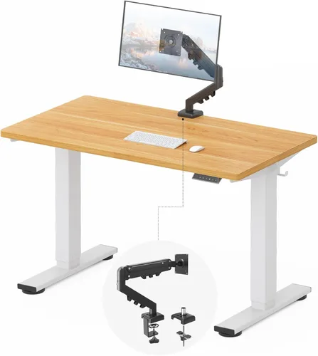 Miniatura 10 de FLEXISPOT EN2 Escritorio de pie de una pieza completa con regleta de alimentación de abrazadera, escritorio eléctrico de altura ajustable de 40 x 24