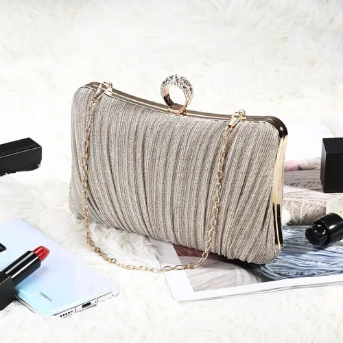 Miniatura 2 de UBORSE Elegante bolso de embrague plisado con purpurina para mujer, formal, para novia, boda, graduación, cóctel, fiesta, bolso