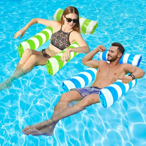 Paquete de 2 flotadores inflables para piscina 4 en 1 con hamaca de piscina con malla en la parte inferior, hamaca inflable de 3 tubos para adultos,