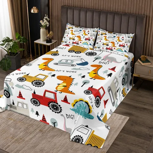 Miniatura 11 de Feelyou Colcha acolchada de diseño de dibujos animados para niños, equipamiento para niños, camiones, juego de colcha transpirable, diseño