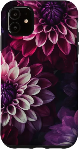 iPhone 11 Dahlia Flower Floral Nature Garden Funda con diseño granate rosa y morado