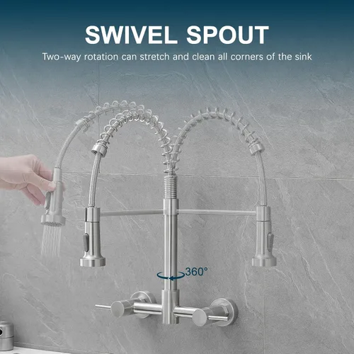 Miniatura 5 de AIMADI Grifos de cocina de montaje en pared, grifo de fregadero de cocina de montaje en pared central de 8 pulgadas con rociador extraíble, diseño