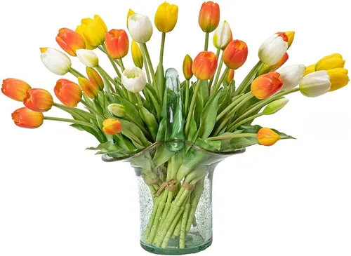 Miniatura 19 de DUYONE 15 flores de tulipanes artificiales, suave al tacto, realista, ramo de tulipanes de látex para el hogar, oficina, boda, fiesta, decoración