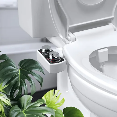 Miniatura 7 de Hibbent Accesorio de bidé para inodoro, rociador de agua caliente y fría, boquilla doble no eléctrica para lavado frontal y trasero, control