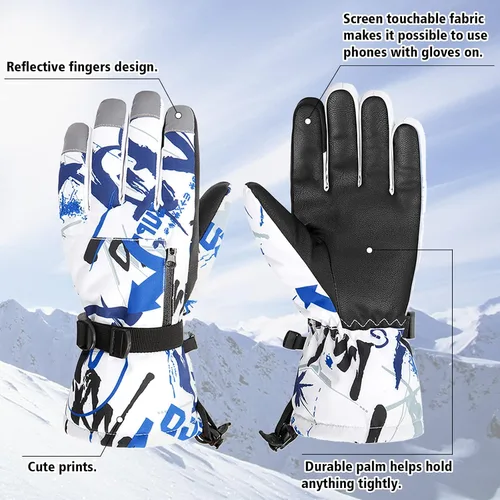 Miniatura 2 de American Trends Guantes de invierno impermeables con bolsillo con cremallera, guantes de esquí para la nieve para niños y niñas, guantes