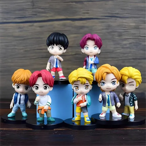 Miniatura 6 de Juego de 7 piezas de adornos para pasteles de personajes BTS, figuras de acción, juguetes, mini figuras BTS, muñecos, suministros para fiestas