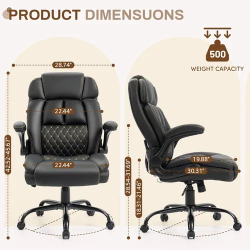 Miniatura 2 de Silla de oficina de masaje, sillas de escritorio ergonómicas mecedoras de 500 libras con 4 puntos de vibración y calor, reposabrazos abatibles Pu