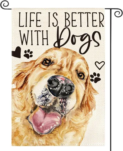 AVOIN colorlife Bandera de jardín Life is Better With Dogs Golden Retriever de 12 x 18 pulgadas de doble cara exterior, decoración de patio de