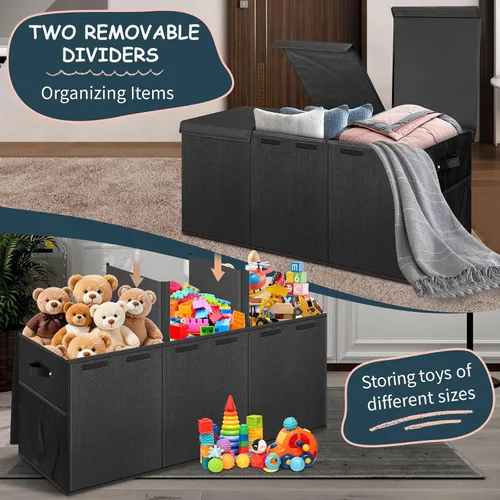 Miniatura 3 de Caja de juguetes extragrande con tapas, organizador de almacenamiento plegable y resistente para niños, cesta grande con divisores para niños y Negro